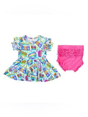 Birdie Bean Jesse Bamboo Peplum Top & Ruffle Bummies Retro Music Tapes 18-24M